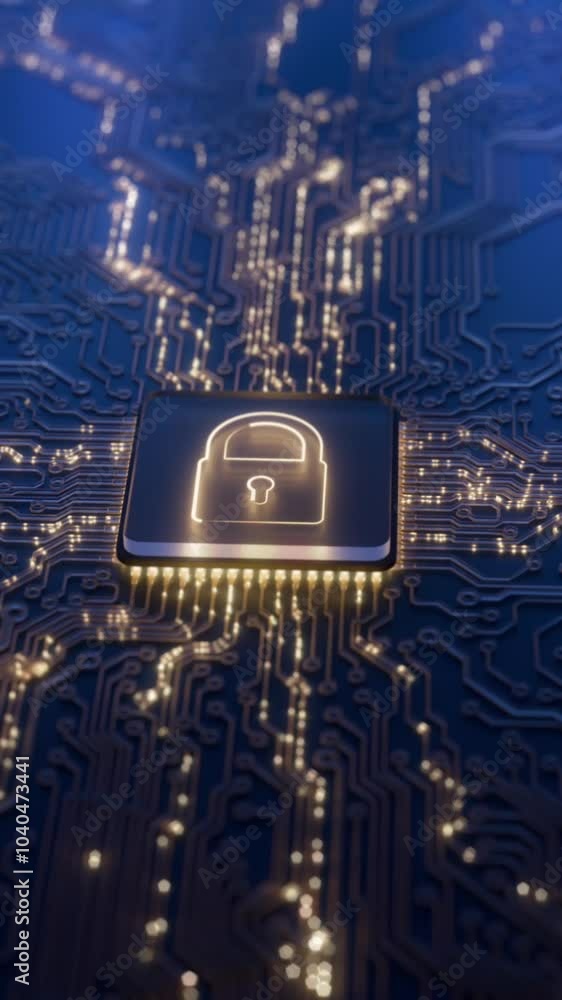 Aufkleber digital security hologram of virtual lock icon on circuit board. concept of finance data privacy and