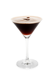One glass of delicious espresso martini isolated on white