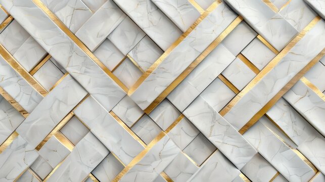 This image showcases an intricate geometric pattern featuring marble textures accentuated by elegant gold highlights, creating a luxurious visual effect.