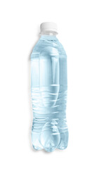 Plastic bottle of water isolated on white, top view