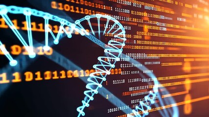 DNA Helix Transforming into Binary Data Representation - Powered by Adobe