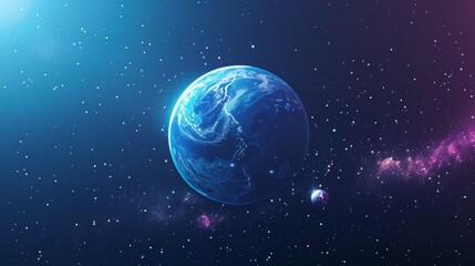 Obraz premium A stunning view of a blue planet surrounded by countless stars in a cosmic expanse, showcasing the beauty and vastness of the universe in a mesmerizing scene.