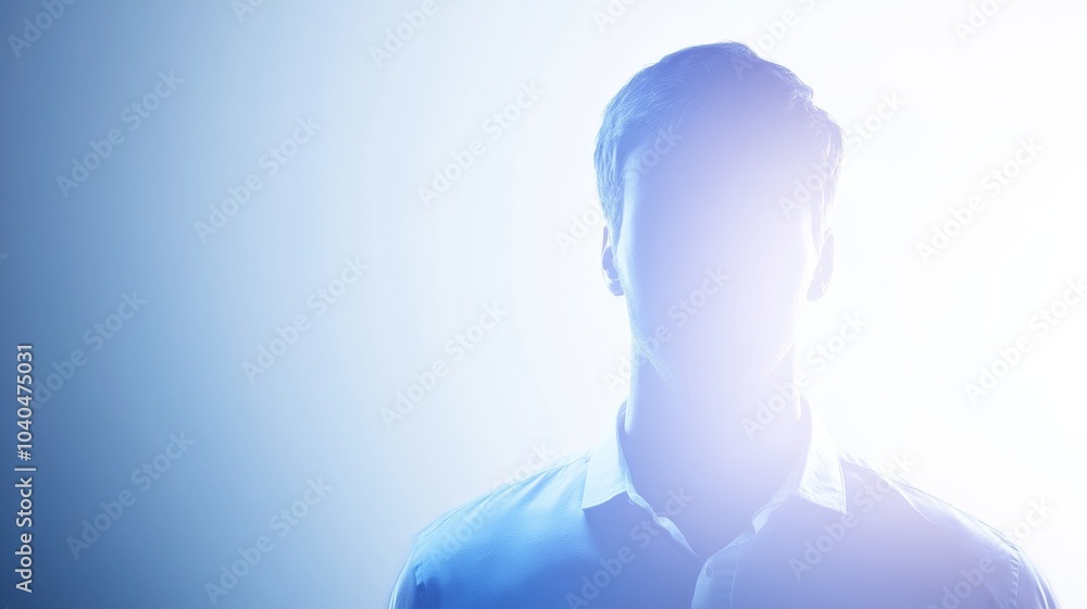Poster mysterious figure in soft blue light, creating an intriguing silhouette that evokes curiosity and co