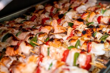 Small Kebabs in Metal Dish at Banquet
