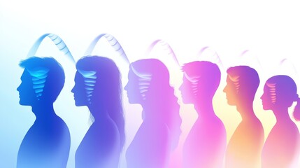 Silhouettes of diverse individuals with a colorful gradient background, representing transformation and self-discovery.