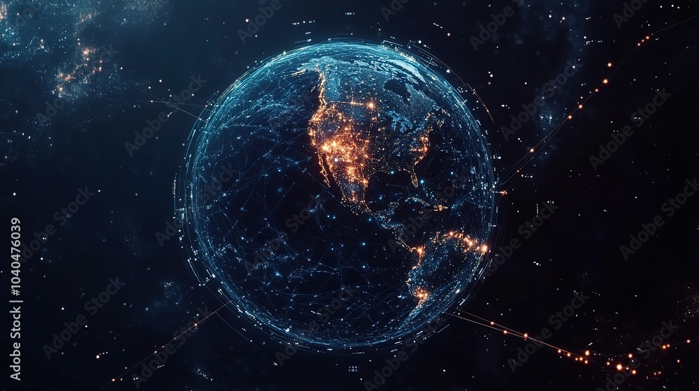 Poster digital earth with connection lines in cosmic space