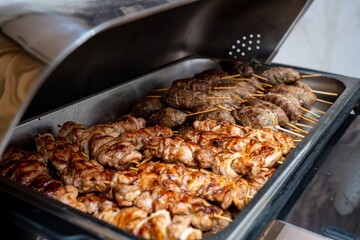 Small Kebabs in Metal Dish at Banquet