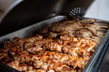 Small Kebabs in Metal Dish at Banquet