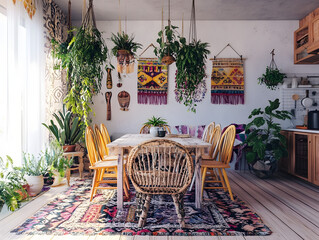 Colorful Bohemian Dining Room with Vibrant Textiles