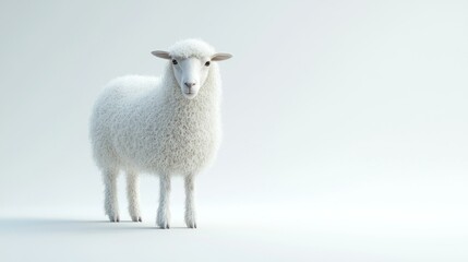 Fototapeta premium White Sheep Standing on a White Background