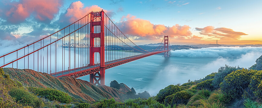 Golden Gate Bridge at sunrise, San Francisco Bay Area, California, USA. - Powered by Adobe