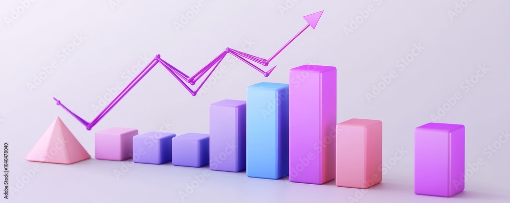 Poster vibrant 3d bar chart with ascending graph line, representing growth and progress in business analyti