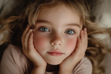 Portrait of a young girl resting her head on her hands