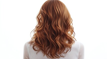 Naklejka premium Trendy layered cut with soft curls, a chic hairstyle idea for women, set against a simple white background