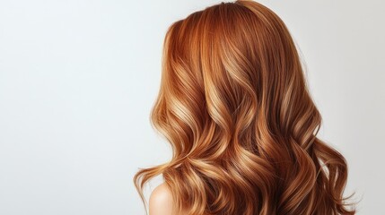 Fototapeta premium Trendy layered cut with soft curls, a chic hairstyle idea for women, set against a simple white background