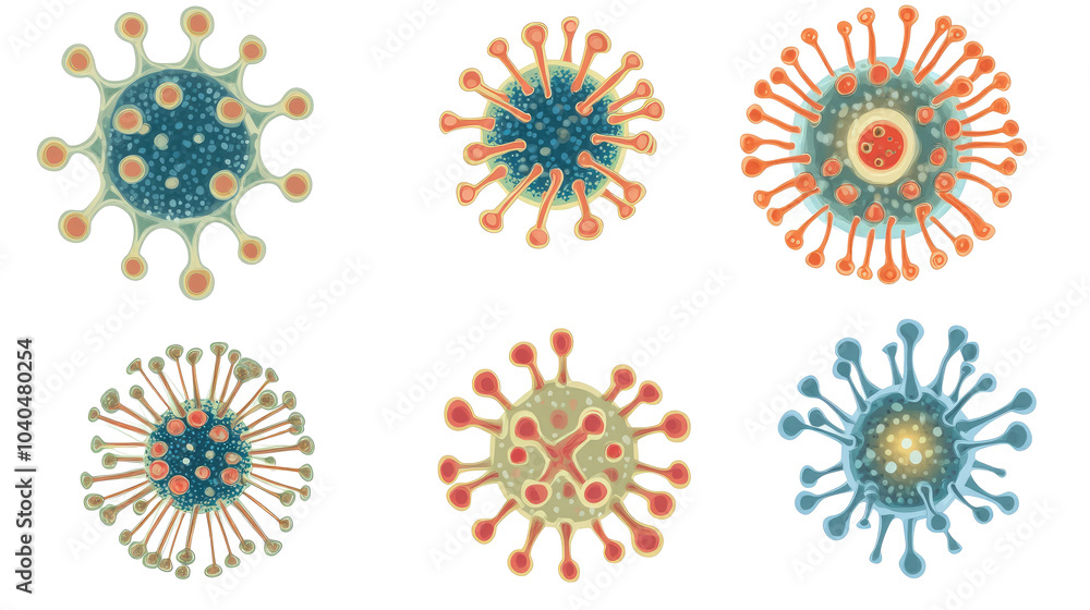 Poster vibrant microbes and viruses on a clear background generative ai