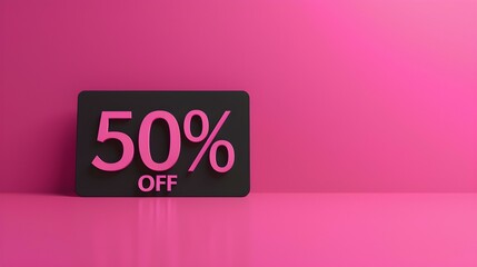 Black '50% OFF' Promotional Sign on a Hot Pink Background with Copy Space