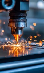 Metal cutting machine sparks and metal sheet.