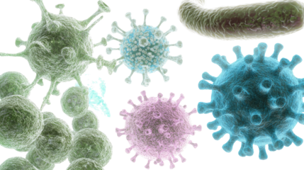 Vibrant Microbes and Viruses on Clear Background Generative AI