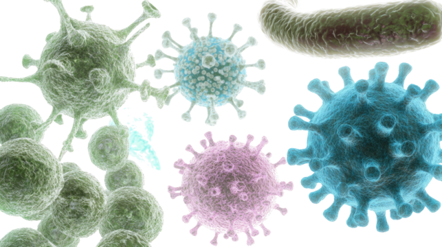 Vibrant Microbes and Viruses on Clear Background Generative AI