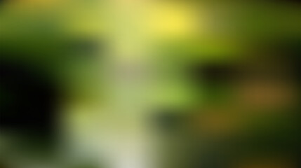 The image is very blurry and out of focus, making it difficult to discern any specific objects or details. It appears to have a mix of green, yellow, and dark colors, which might suggest a natural or 