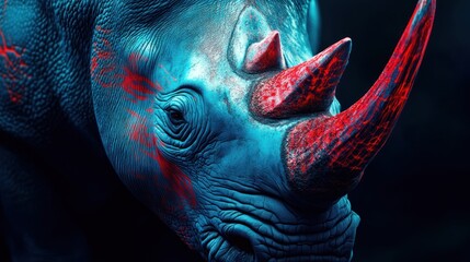 Rhino Portrait with Red and Blue Glow