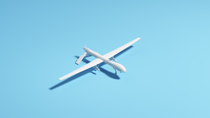 White drone UAV unmanned intelligence spy pale blue background sunlight shadow counter terrorism military operations 3d illustration render