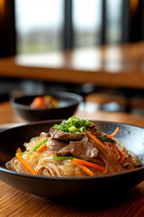 Delicious bowl of noodles with vegetables