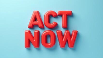 Bold 3D red ACT NOW on soft blue background