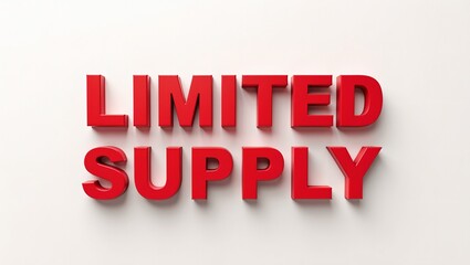 Fototapeta premium Bold red 3D LIMITED SUPPLY text on white background