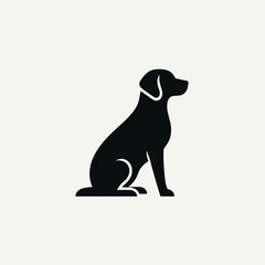 Black silhouette of a sitting dog on a light background with copy space