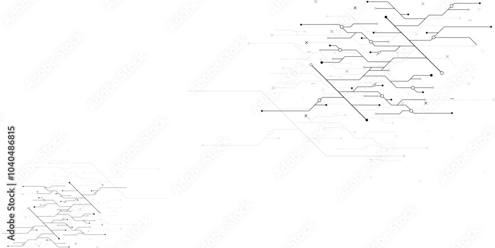 Poster Vectors White Abstract geometric dots and lines connection circuit concept. Global communication technology background design