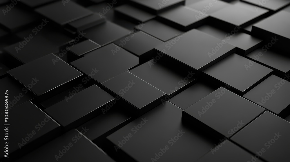 Poster mesmerizing pattern of black cubes arranged in a staggered grid, creating a sense of depth and textu