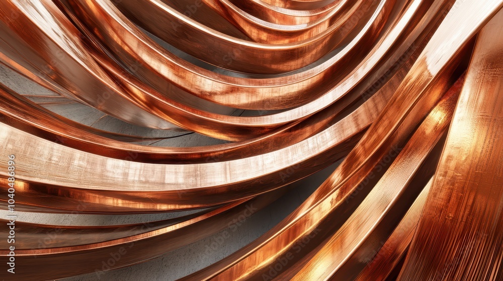 Poster mesmerizing interplay of curved copper tubes, creating a dynamic and visually striking composition