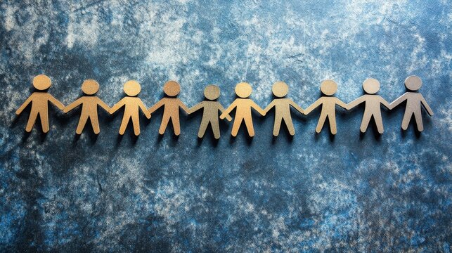 Line of paper people holding hands, symbolizing unity and cooperation