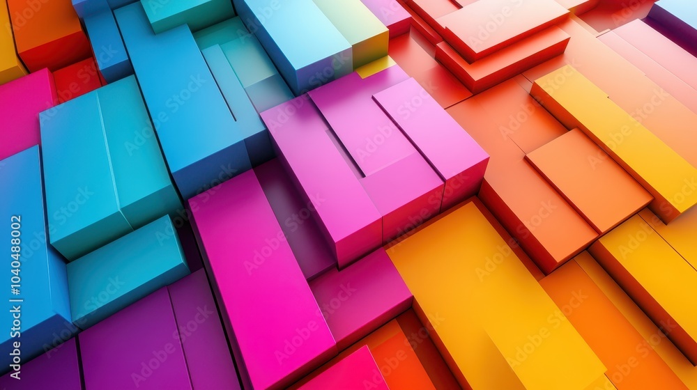 Poster vibrant and abstract composition of colorful rectangular blocks arranged in a geometric pattern
