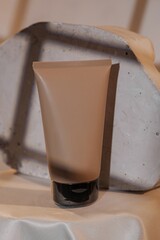 Cosmetic Cream Mockup in Soft Lighting with White Marble Background and Shadows