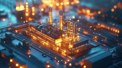 Obraz premium Glowing Gas Turbine Power Plant at Twilight