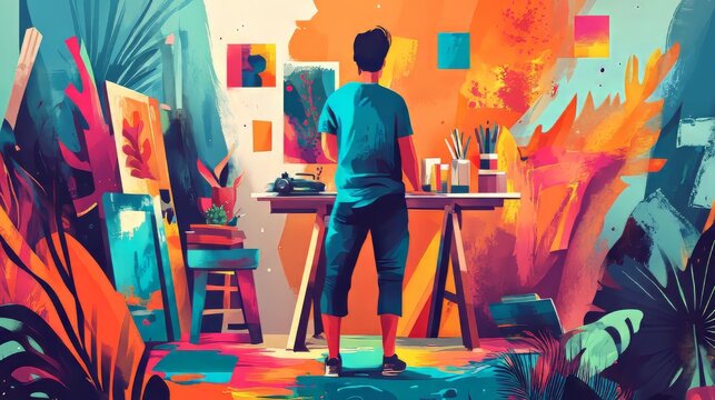 Depict the challenge of finding joy in hobbies Adobe Illustrator