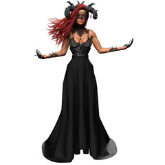 3D Rendered Beautiful Evil Demonic Seductress Witch Demon with Long Red Hair and Sensual Black Outfit