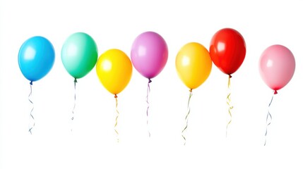 A colorful assortment of celebration balloons floating against a white background, symbolizing joy and festive occasions, Celebration scene