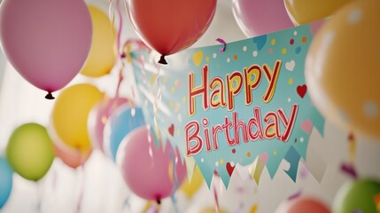 A colorful birthday banner against a backdrop of lively festivities, Birthday scene, Vibrant style