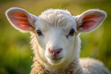 Fototapeta premium Lamb close-up portrait with soft white fur and gentle expression