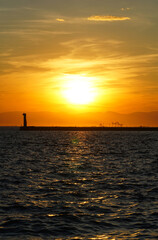 Orange sunset in the Greek port of Thessaloniki
