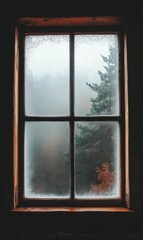 Foggy forest seen through frosted window.