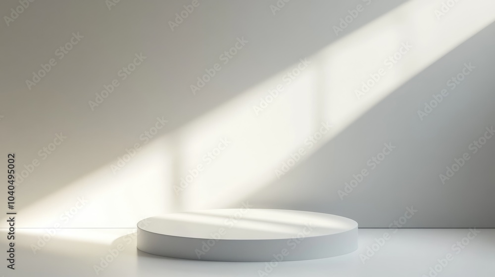 Poster minimalist studio setting with natural light highlighting a circular platform on a clean background