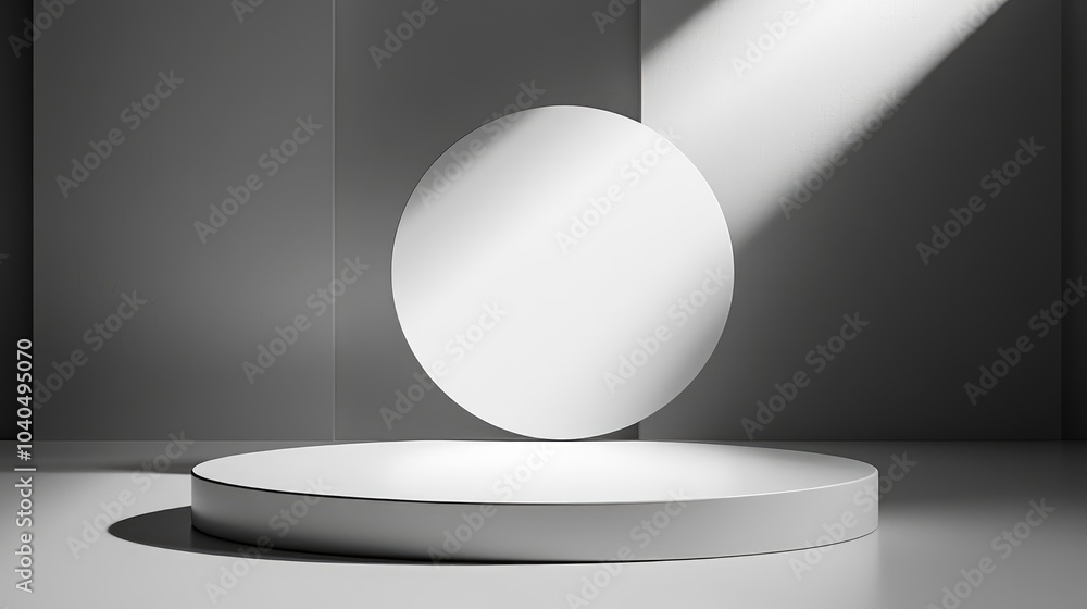 Aufkleber minimalist studio setup featuring a floating circular mirror and soft lighting for modern aesthetic 