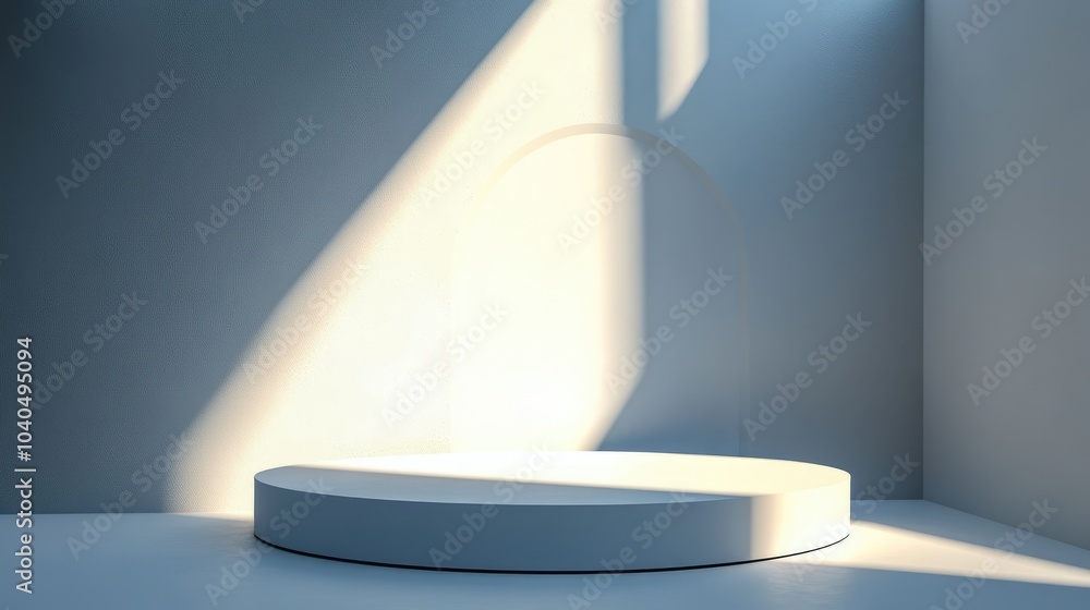 Poster minimalist display stage bathed in soft natural light an artistic representation of space and form