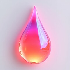neon water drop floating in the air on white isolated background