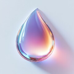 neon water drop floating in the air on white isolated background